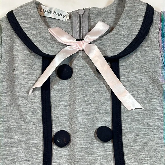 🎀Little Baby Girls Grey with Navy trim Dress Size 100 (3T) - Picture 2 of 7